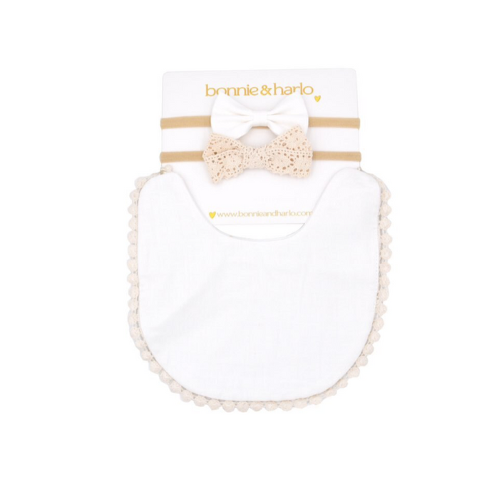 bib & bow set | white
