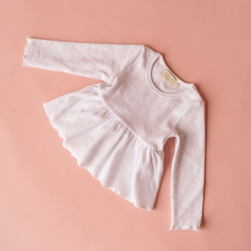 Long Sleeve Peplum Top | White