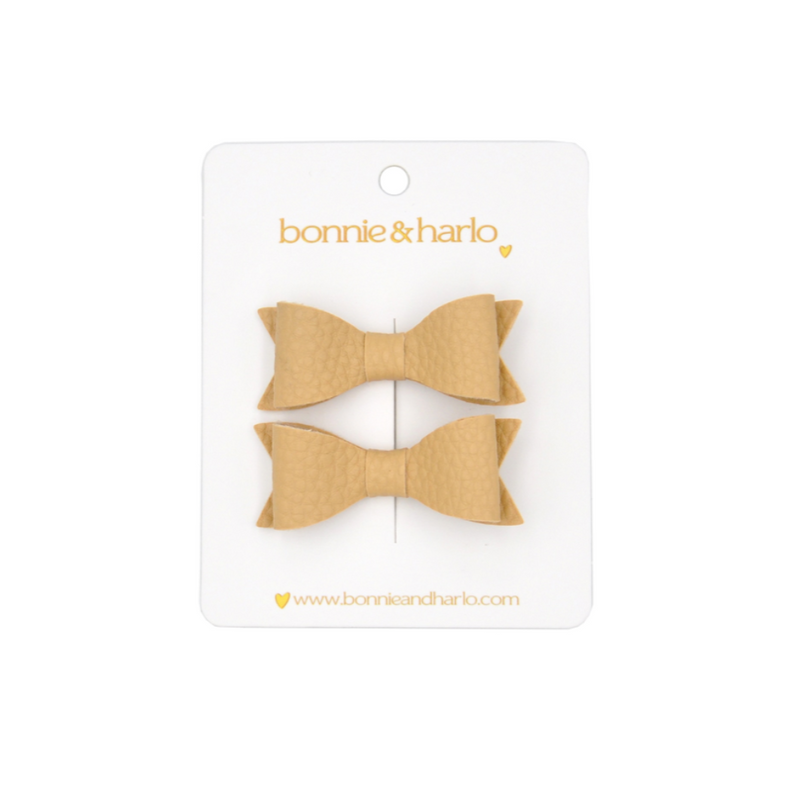mini bow clips | tan